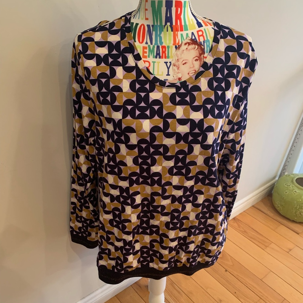 Olsen Geometric Print Long Sleeve Women's Top in Purple and Mustard
